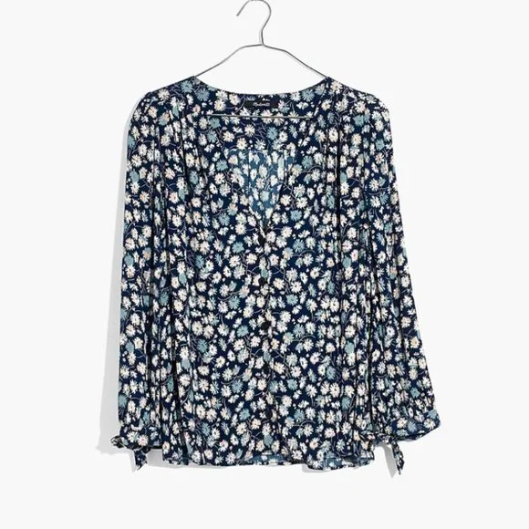 Tie-Sleeve Button-Down Top in French Floral - Picture 1 of 10